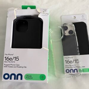 Onn Black and Clear Phone Case for iPhone 16e 15, 14, 13 cellphone  new and used